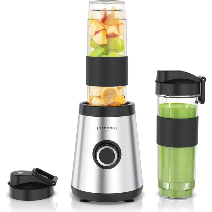 Arendo Standmixer Smoothie Maker 500 W, 2 BPA-freie Becher 570 ml, 4 Edelstahlklingen, To-Go-Deckel, Pulse-Funktion