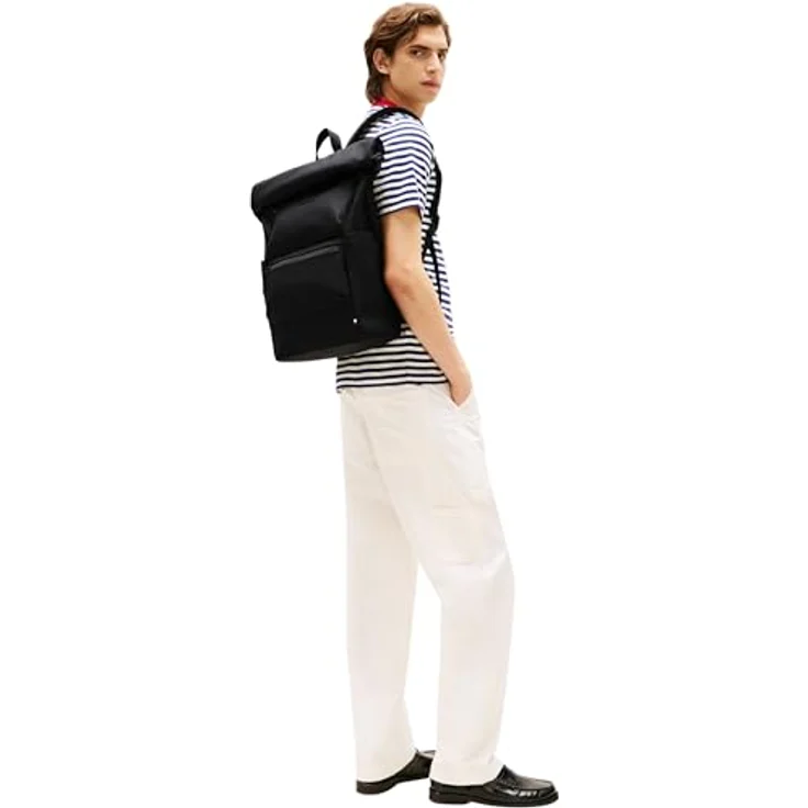 Tommy Hilfiger TH TPU Rolltop Backpack, Unisex Freizeitrucksack in Schwarz mit praktischer Vordertasche und gepolstertem Schultertragegurt – Bild 5