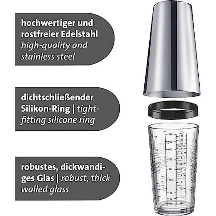 Westmark Boston Shaker Boogie – Cocktail Shaker mit Skala, professioneller Cocktail-Mixer, Bar Zubehör, inkl. Rezepte zum Mixen von Margarita und mehr – Edelstahl, 350 ml – Bild 3