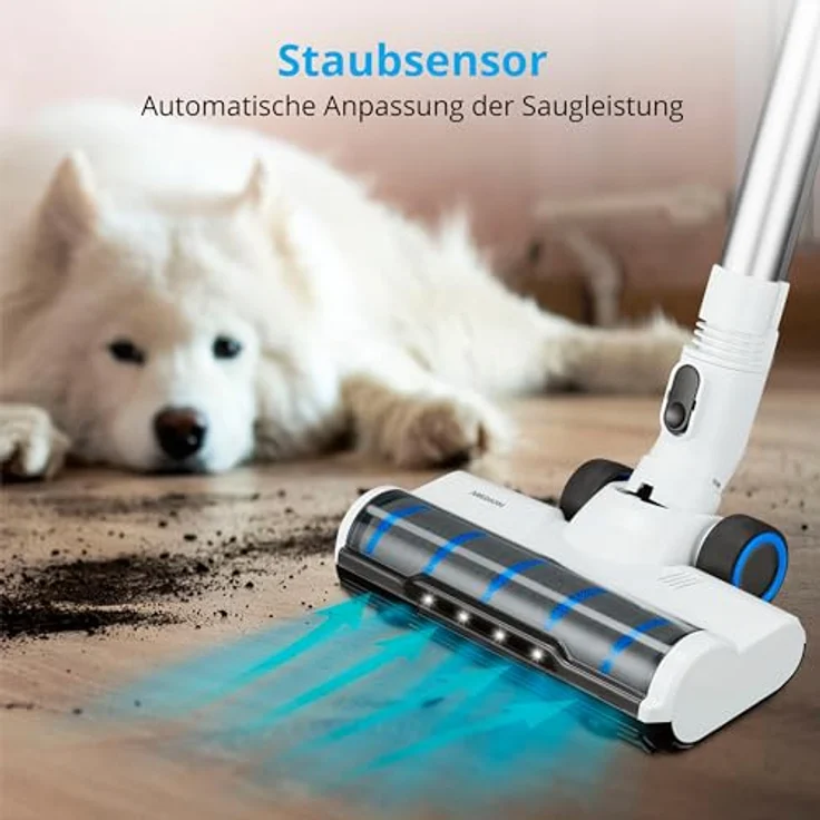 MEDION P350 W Stabstaubsauger mit Wischfunktion (kabellos, beutellos, Zyklon-Technologie, 350 Watt, 2in1 Stielstaubsauger Handstaubsauger, Akku, Staubsensor, HEPA H13, LED Touch Display, Bürstenrolle) – Bild 4