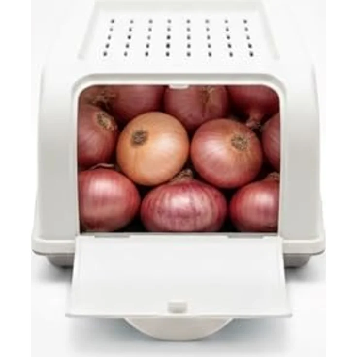 HAC24 2er Set Gemüsebox 3,5L mit Deckel, lichtgeschützt und belüftet für Kartoffel, Zwiebel und Knoblauch, Weiß/Grau und Türkis/Grau – Bild 7