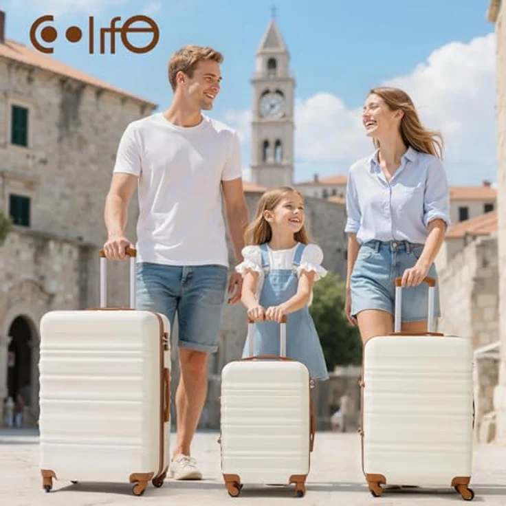 COOLIFE Hartschalen-Koffer Trolley Reisekoffer mit TSA-Schloss, 4 Rollen, 3 Größen (Schwarz/Braun, Koffer-Set) – Bild 2