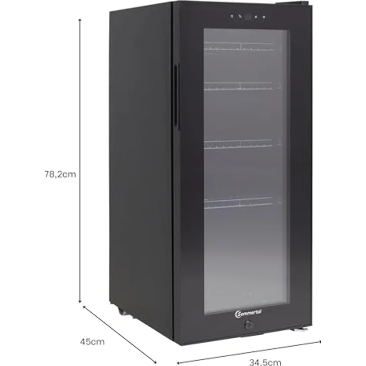 Sommertal Kühlschrank GK60, 60L Getränkekühlschrank mit Glastür, Touchscreen, LED-Beleuchtung und Schloss, schwarz – Bild 3