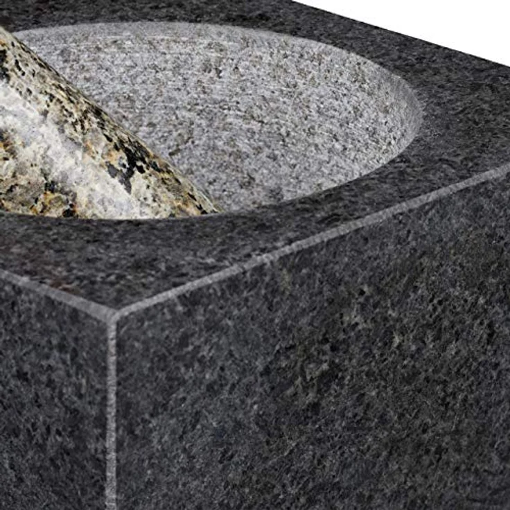 Relaxdays Mörser mit Stößel, Granit, poliert, für Gewürze & Kräuter, 500 ml, Steinmörser BxT: 14,5 x 14,5 cm, dunkelgrau – Bild 7