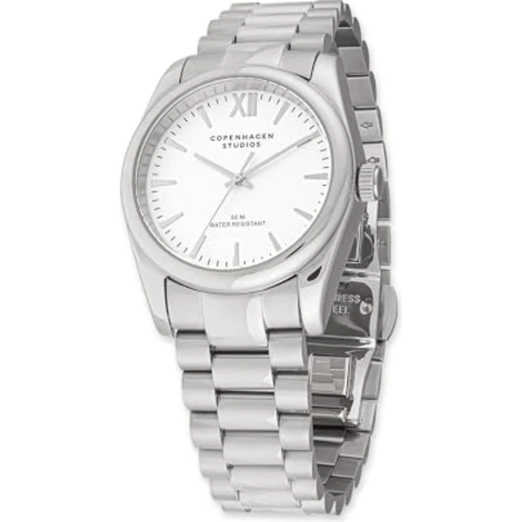 COPENHAGEN STUDIOS Round Watch Silber, 36 mm - elegante Damenuhr aus poliertem Edelstahl mit Quarzwerk, 5 ATM wasserdicht und kratzfest – Bild 1
