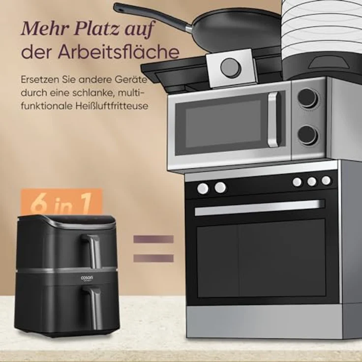 Cosori Heißluftfritteuse Turbo Tower CAF-DC121, 10,8L, 2630W, 2 DC-Motoren, 7 Funktionen, platzsparendes Design – Bild 4