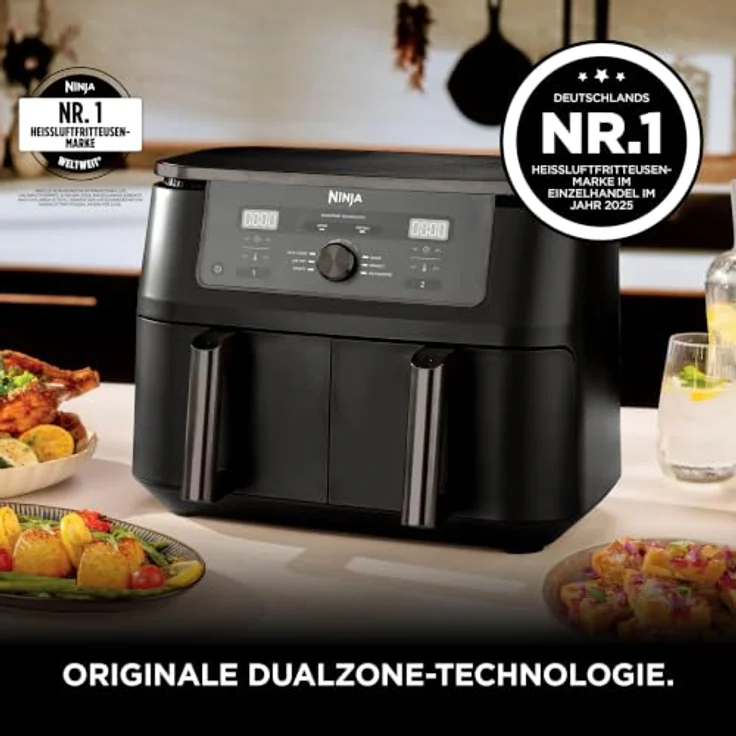 Ninja Heißluftfritteuse MAX Dual Zone DZ400EUBK, 9,5 L, 6-in-1, 2 Schubladen, Kochen ohne Öl, spülmaschinengeeignete Antihaft-Körbe, Onyxschwarz – Bild 2
