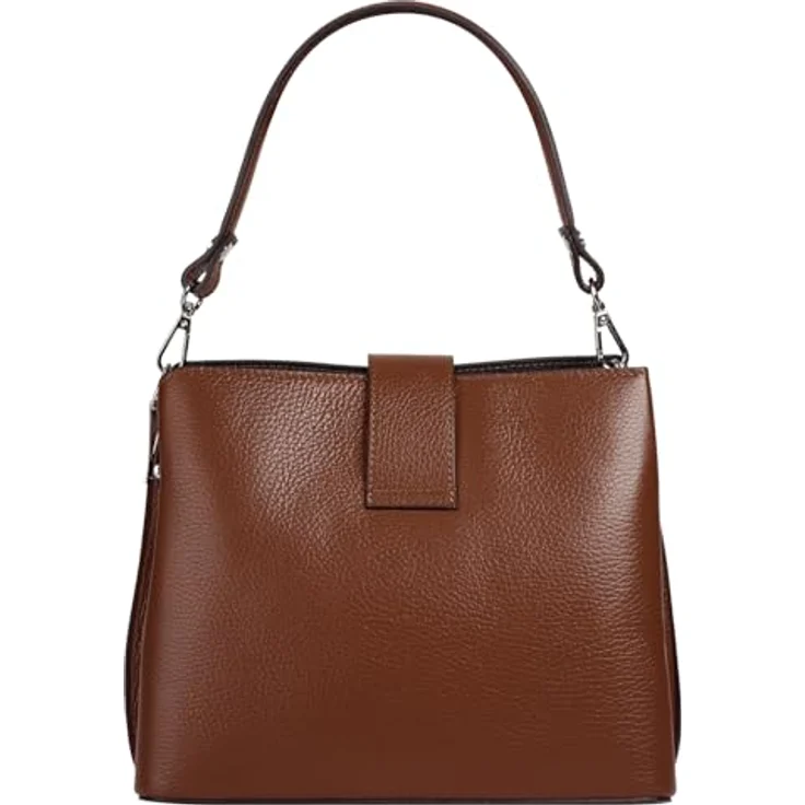Cluty Umhängetasche aus 100 % Rindleder, italienisches Design, braun, Höhe 21 cm x Breite 25 cm x Tiefe 13 cm, mit abnehmbarem Schultergurt und Reißverschlussfach – Bild 5