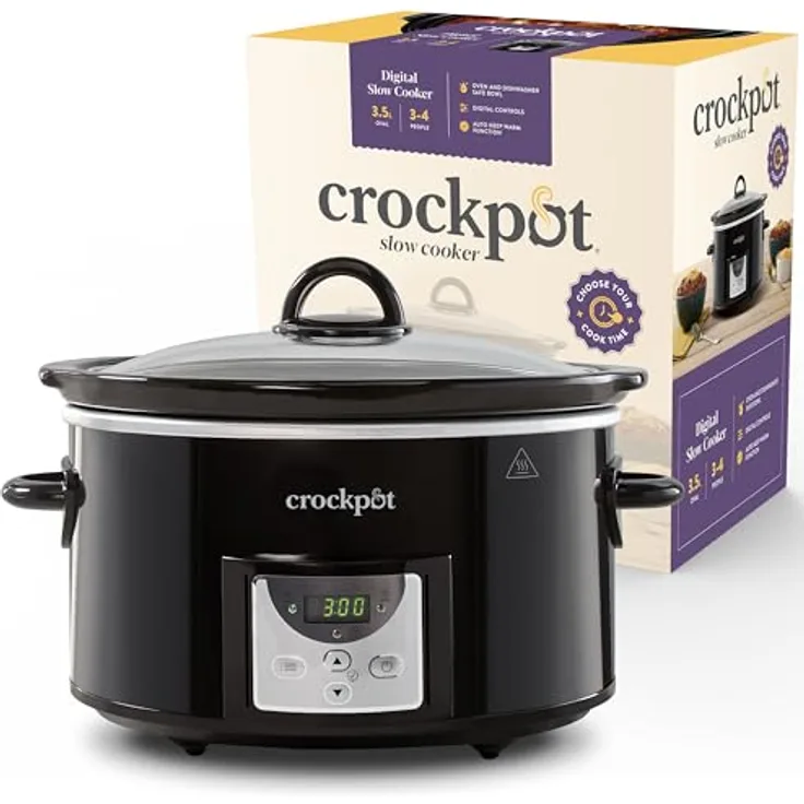 Crock-Pot CSC113X, Digitaler Schongarer mit 3,5 L für 3-4 Personen, programmierbarem Countdown-Timer, EU-Stecker, schwarz