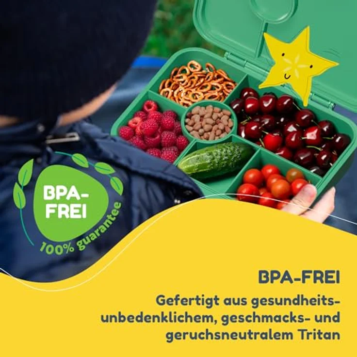 schmatzfatz Lunchbox, Unterteilte Brotdose Kinder, Lunchbox mit Fächern, Bunte Bento-Box für Schule & Kita, BPA-Freie Schuldose für Mädchen & Jungen, Jausenbox Spülmaschinenfest & Auslaufsicher – Bild 2