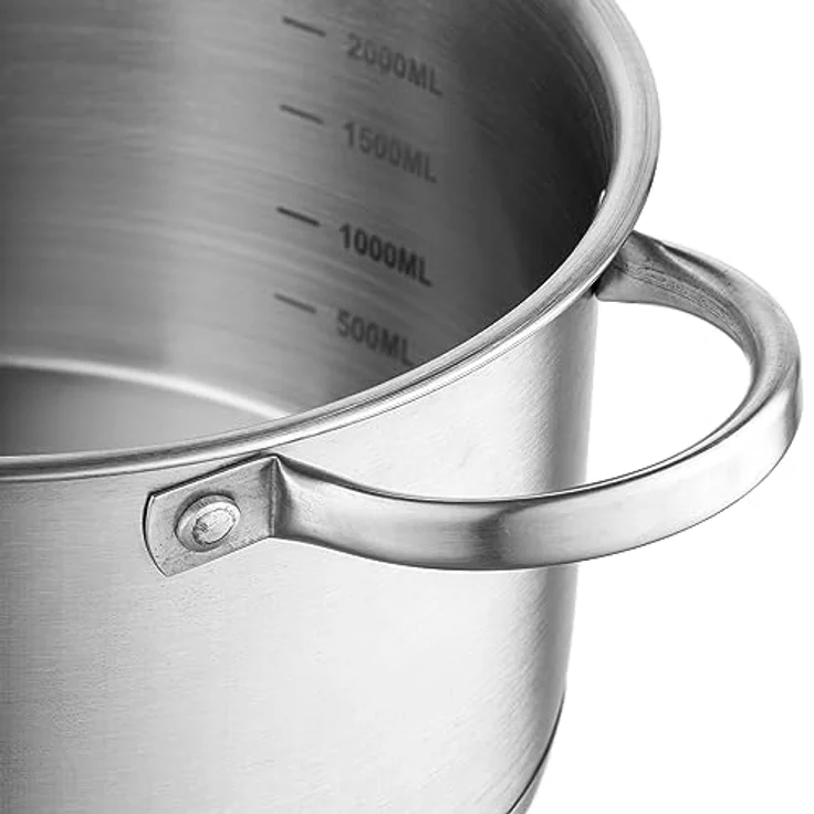 FLORINA Topf aus Edelstahl (2,5 l) 18 cm I Kochtopf mit Glasdeckel I Mit Messbecher und genieteten Griff I 3-Schicht-Boden I Spülmaschinengeeignet I Ideal für Induktionsherd, Gasherd und Elektroherd – Bild 2