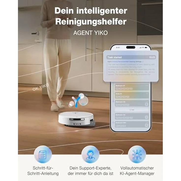 ECOVACS DEEBOT T90 OMNI, Saug- und Wischroboter mit 30.000 Pa Saugkraft, All-in-One OMNI-Station, selbstreinigende OZMO ROLLER 3.0, AIVI 3D Navigation, schwarz – Bild 8