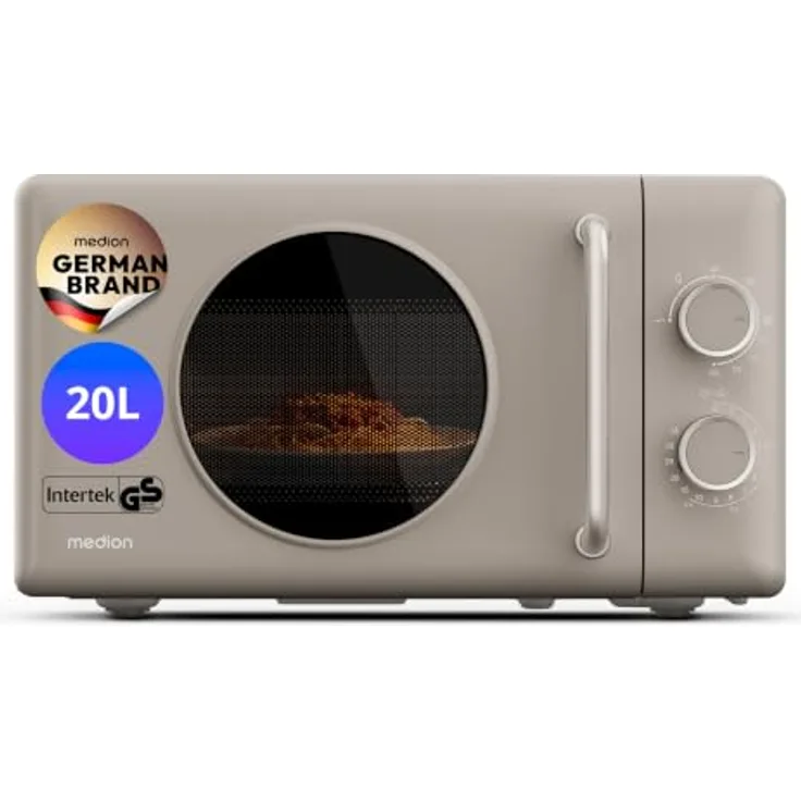 MEDION Retro Mikrowelle mit Grill, 20 Liter, 800 Watt Leistung, sandbeige
