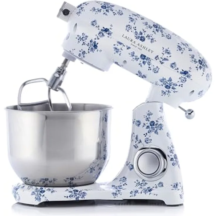 VQ Laura Ashley 6L Küchenmaschine, Druckguss mit China Rose Print, 1800W Motor, 10 Geschwindigkeitsstufen, 304 Edelstahl-Rührschüssel