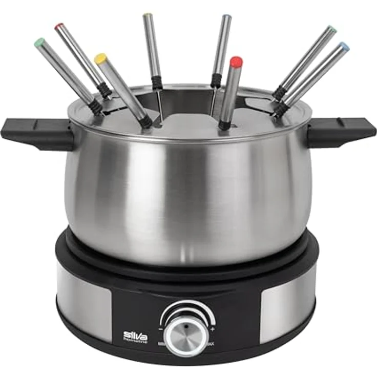 Silva PK-F 140 Fondue, elegantes Inox-Schwarz Design mit 1500 Watt Heizleistung und 8 Gabeln – Bild 1