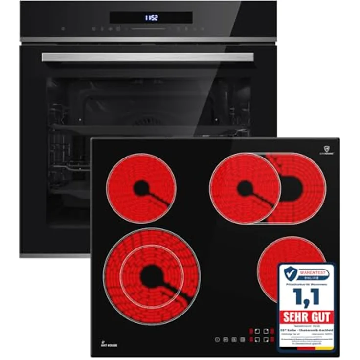 KKT KOLBE Autarkes Herdset SET8019CH59RL, 60cm Einbaubackofen EB8019EDP mit Pyrolyse, 59cm Kochfeld CH5901RL, Pizzafunktion, Grill, Umluft, Heißluft, Teleskopauszüge, Automatik-Timer