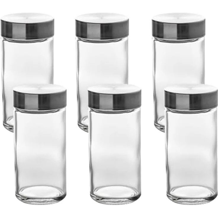 DekorStyle Gewürzdosen Set Alesar, 6 Stück aus Glas, 80 ml Füllmenge, transparent – Bild 1