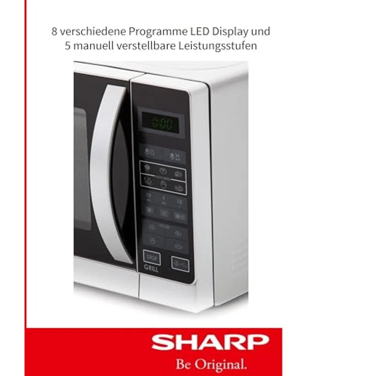 Sharp R742WW 2-in-1 Mikrowelle mit Grill, Standgerät, 25 Liter Garraum, 900 Watt, LED-Display, 8 Automatikprogramme, Gewichtgesteuertes Auftauen, Kindersicherung, Energiesparmodus, weiß – Bild 4