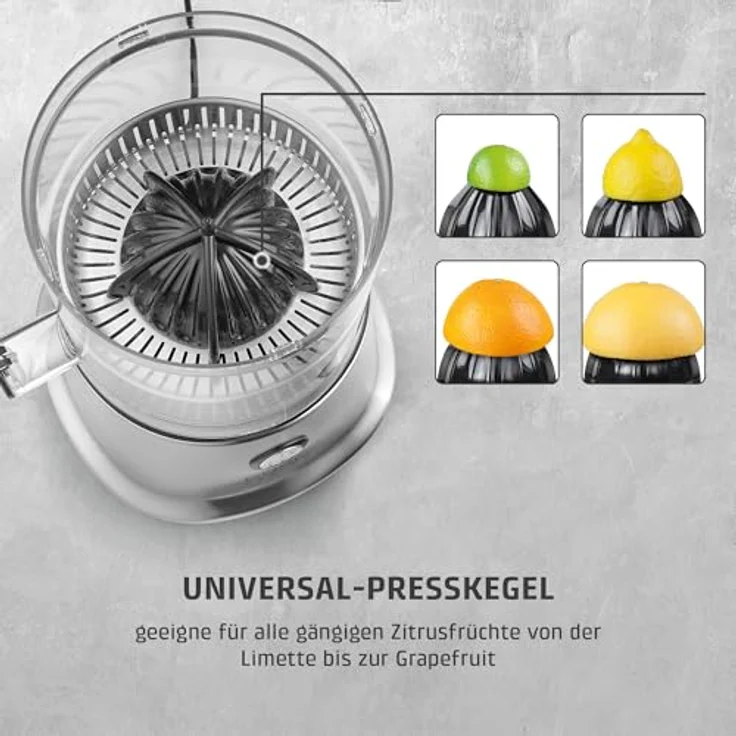 Caso CP 440 Lift Inox, elektrische Zitruspresse aus Edelstahl, BPA-frei, Universal-Presskegel für alle Zitrusfrüchte, spülmaschinengeeignet – Bild 5