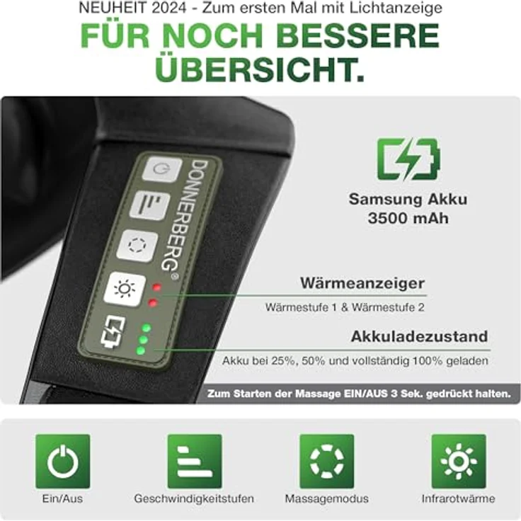 Donnerberg® Das Original Proneck Nackenmassagegerät mit Wärme MARKTNEUHEIT 2024, Kabellos, Markenakku, 7 Jahre Herstellergarantie - KNM-001, bionische Handtechnologie, zweistufige Wärmetechnologie, Samsung-Batterie, austauschbare Bezüge, punktuelle Massage, Schwarz – Bild 4