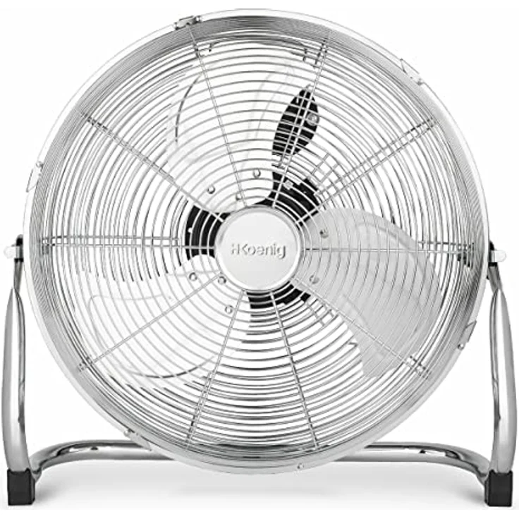 H.Koenig JOE32 Bodenventilator | leise | verchromtes Metall| 45 cm Durchmesser | 3 Geschwindigkeitsstufen| verstellbarer Neigungswinkel| Haus, Büro, Garage| rutschfeste Füße| 100 W – Bild 2