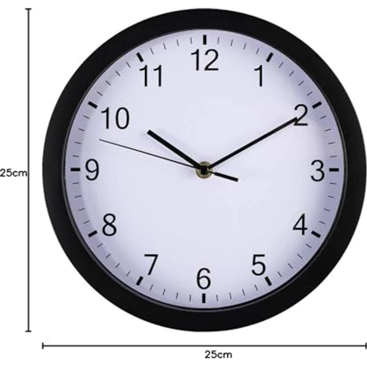 Hama große Wanduhr ohne Ticken (lautlose Uhr inkl. Batterie, Quarzuhr mit Stunden- und Minuten- und Sekundenzeiger, moderne Uhr für Wohnzimmer, Küche oder Kinderzimmer Ø 25 cm, 4 cm Tiefe) schwarz – Bild 4