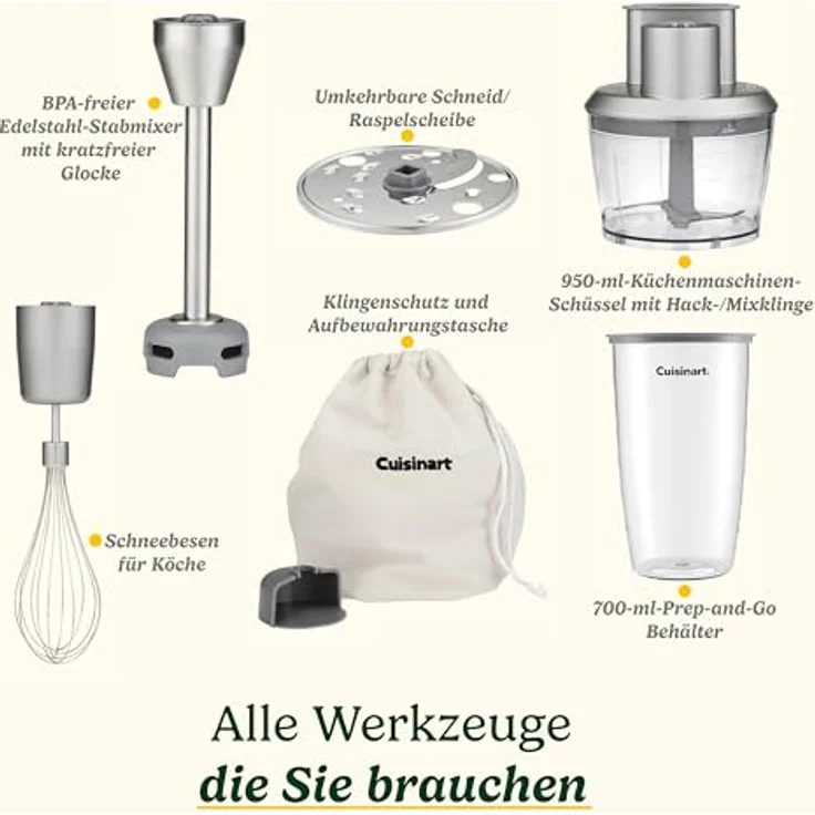 Cuisinart Power Blend Stabmixer, 400 Watt, BPA-frei, inkl. 700 ml Behälter und 950 ml Küchenmaschinen-Aufsatz, kratzfest – Bild 4