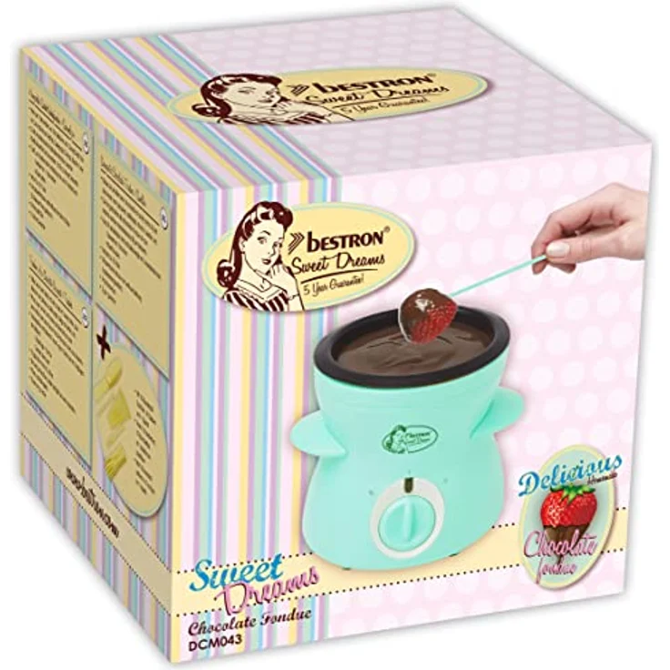 Bestron Schokoladen Fondue für 2 Personen, Mini-Schokofondue-Set, inkl. 10xSpieße, 10xGabeln und 1xSpachtel, 25Watt, Farbe: Mint – Bild 4