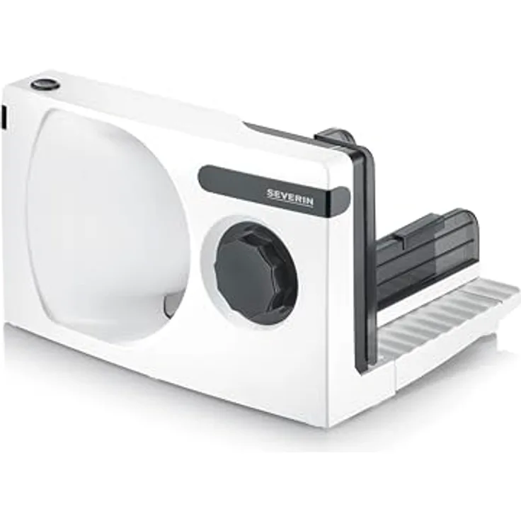 SEVERIN Allesschneider für Brot, Aufschnitt oder Käse, Brotschneidemaschine mit stufenlos einstellbarer Schnittstärke, Aufschnittmaschine mit Fingerschutz, weiß-schwarz, AS 3912