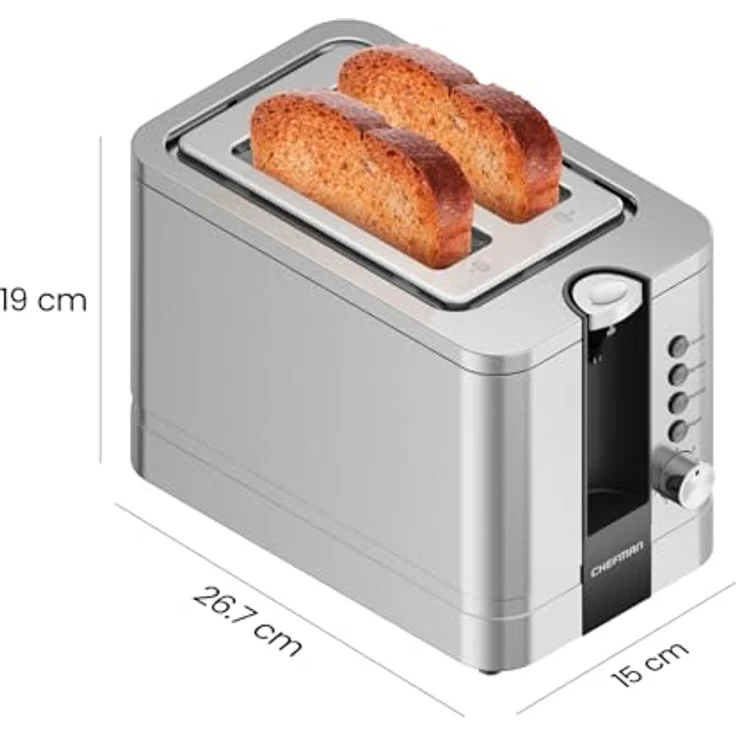 Chefman 2-Slice Pop-Up Stainless Steel Toaster w- 7 Shade Settings Extra Wide Slots for Toasting Bagels, Defrost-Reheat-Cancel Functions, Removable Crumb Tray, 850W, 120V, Silver – Bild 8