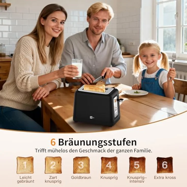 aeco toastlab Elite Toaster für 2 Scheiben, 10 Programme, 6 Bräunungsstufen, 850W, 5" LCD Display, extra breite Toastschlitze, Brötchenaufsatz, Liftfunktion, Krümelfach – Bild 4
