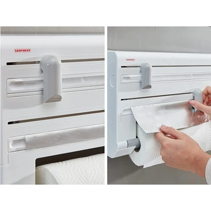 Leifheit Wandrollenhalter Parat ComfortLine-Serie für 3 Rollen, saubere Schnittkanten durch praktischen Schneidabroller, Küchenrollenhalter mit Folienschneider sorgt für griffbereite Folien-Enden – Bild 4