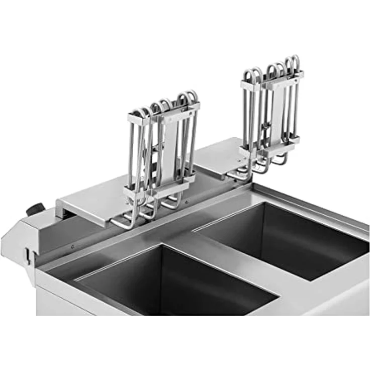 Royal Catering RCKF-16DSH Fritteuse Friteuse Fritöse mit Unterschrank (2x16 L, 2x6000 W, 380V Starkstrom, Ablasshahn, inkl. Schrank) silber – Bild 2