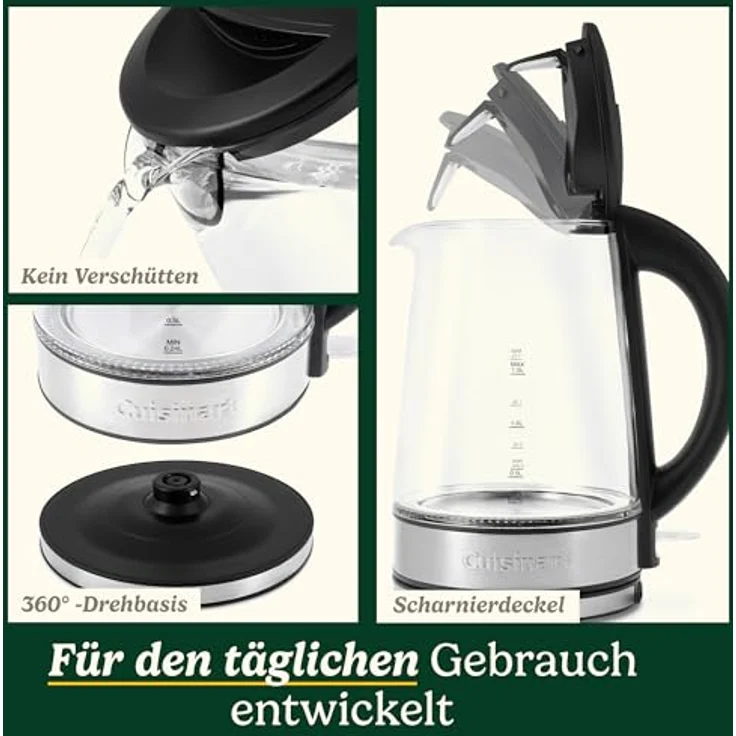 Cuisinart 1,7L Glas-Wasserkocher mit variabler Temperaturregelung, 3KW Schnellkochfunktion, Cool-Touch, tropffreier Ausguss, 360°-Drehbasis, BPA-frei, doppelwandiges Design – Bild 5