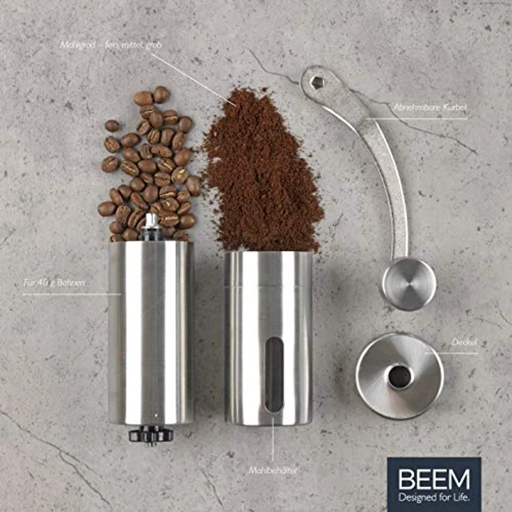 BEEM GRIND-2-GO Manuelle Kaffeemühle – 40 g | Kegelmahlwerk | Mahlgrad-Einstellung stufenlos | Baumwollbeutel | Kaffeemühle manuell | Edelstahl | Kaffee - Preisvergleich – Bild 5