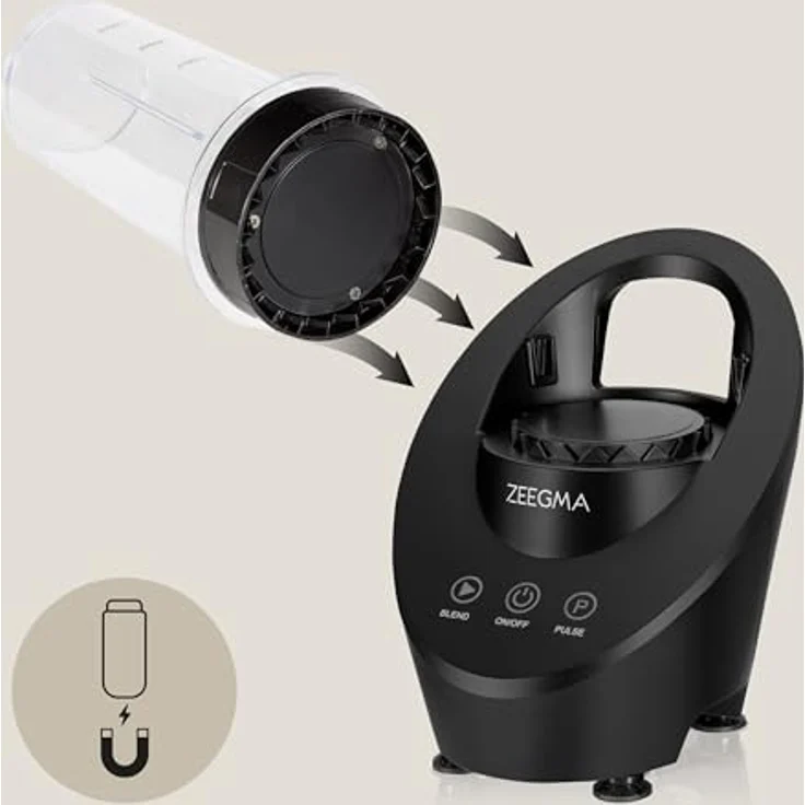 Zeegma VITAMINE FERRO Elektrischer Mixer für Cocktails und Smoothies, Magnetantriebstechnologie, 200 W, Persönlicher Mixer, Mini-Mixer, 2 austauschbare Flaschen 300 ml, 2 Geschwindigkeiten, Weiß – Bild 2