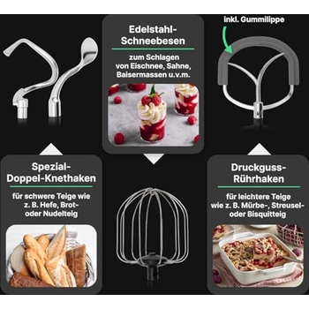 Produktbild von ProfiCook® Food Processor For Baking | Kneading Machine 5L With Strong 1200W Motor | Dough Machine Including Hook & Whisk | Retro Dough Kneading Machine Splash Guard With Refill Opening | PC