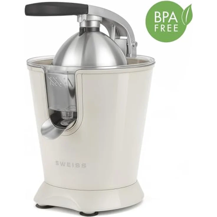 SWEISS Elektrische Zitruspresse ZEST8, leistungsstarker Gelenkarm, tropffreier Ausgießer, 160 W, Beige – Bild 3