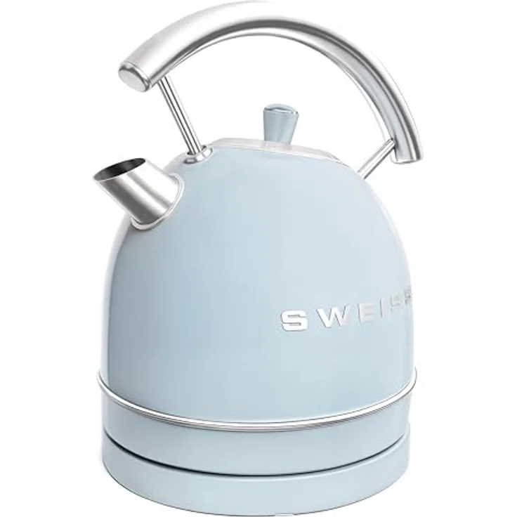 SWEISS Elektrischer Wasserkocher KTL6, Vintage, 1,5 l, Edelstahl, 2200 W, automatischer Abschaltung, sichtbarer Wasserstand, 360° Sockel, Blau – Bild 3