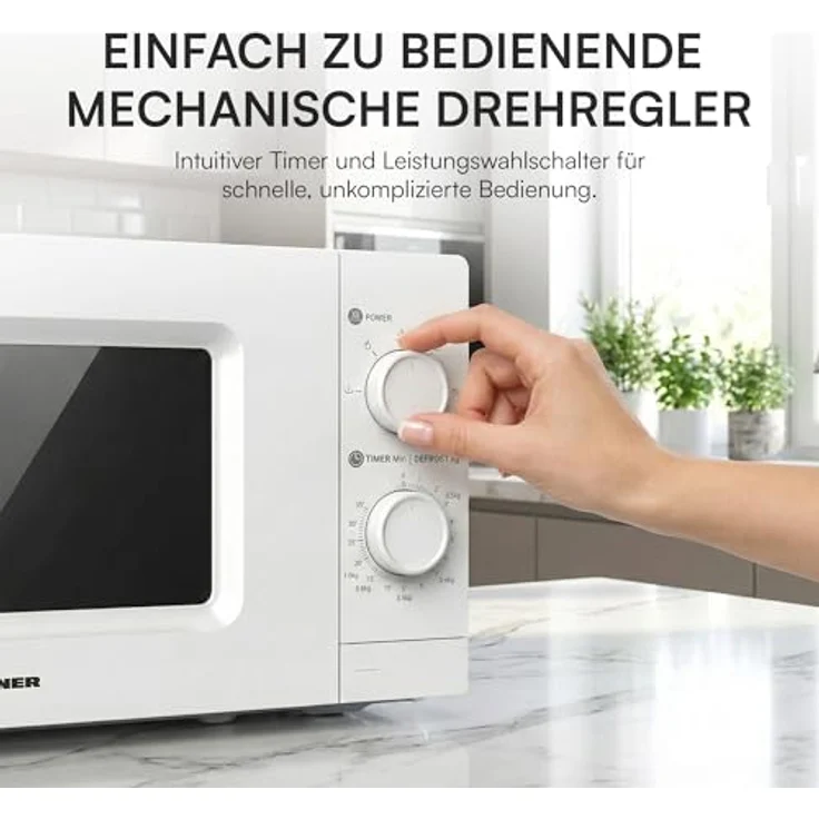 Heinner HMW-MD20MWH Mikrowelle 20 L, 700 W mit Mechanischer Steuerung, Timer und Auftaufunktion, Weiß – Bild 7