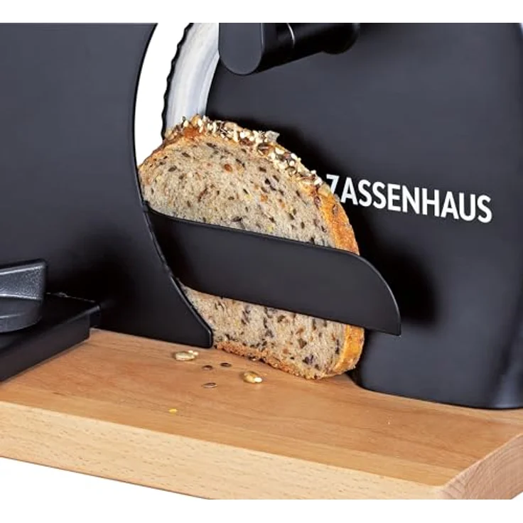 ZASSENHAUS Allesschneider Brotschneidemaschine PURE schwarz, Manuell betrieben mit Edelstahlmesser, stufenlose Schnittstärkeeinstellung bis 20 mm – Bild 6