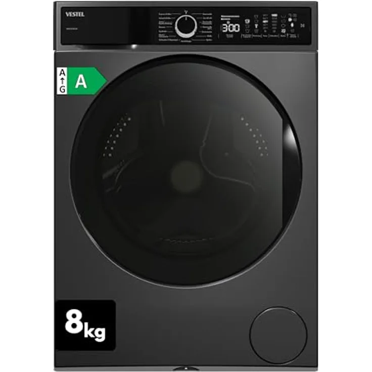 VESTEL WMI 89341 DX, Frontlader Waschmaschine mit 8 kg, 1400 U/min, Inverter-Motor, Dampf, AquaStop+Switch, Dark Inox