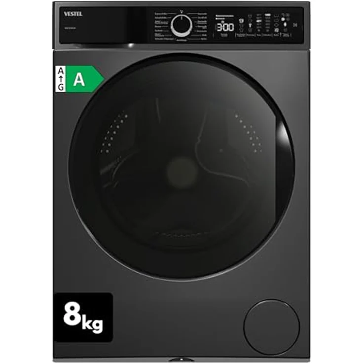 VESTEL WMI 89341 DX, Frontlader Waschmaschine mit 8 kg, 1400 U/min, Inverter-Motor, Dampf, AquaStop+Switch, Dark Inox – Bild 1