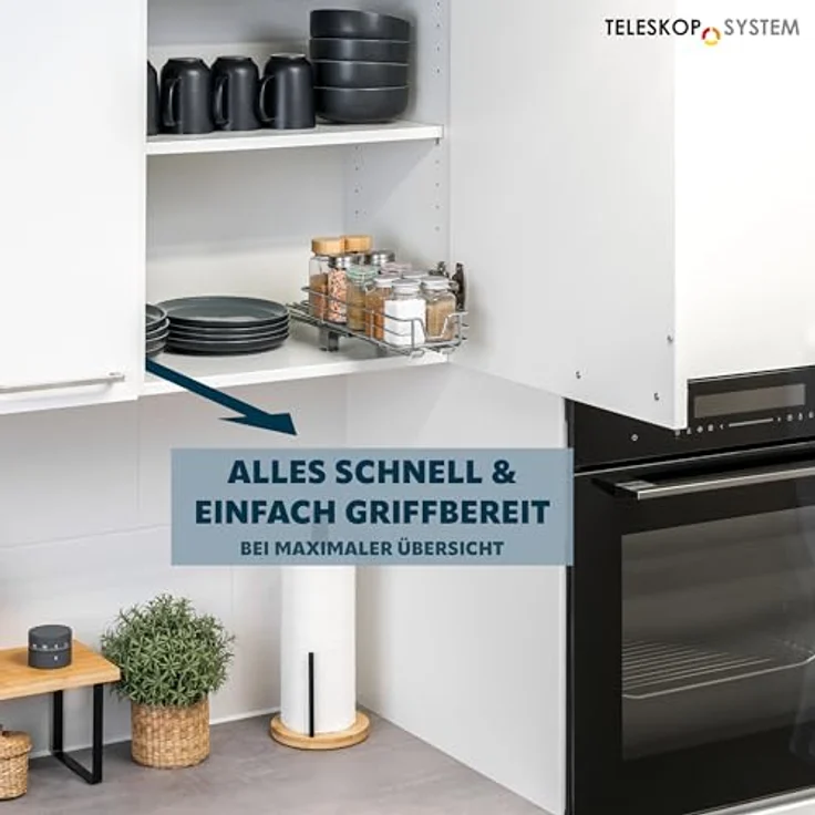 bremermann Teleskop-Gewürzregal, ausziehbarer Schrankeinsatz - robustes Metall, Chrom – Bild 2
