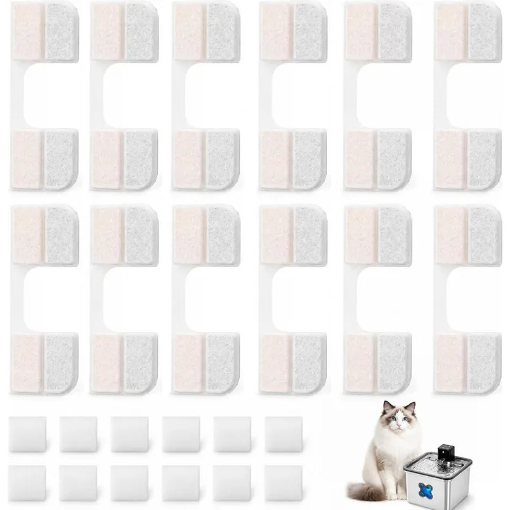FEELNEEDY Katzenbrunnen Filter 12er Pack für FN-W17 3.2L | 4-Schicht-Filtration, inkl. 12 Pumpschwämme
