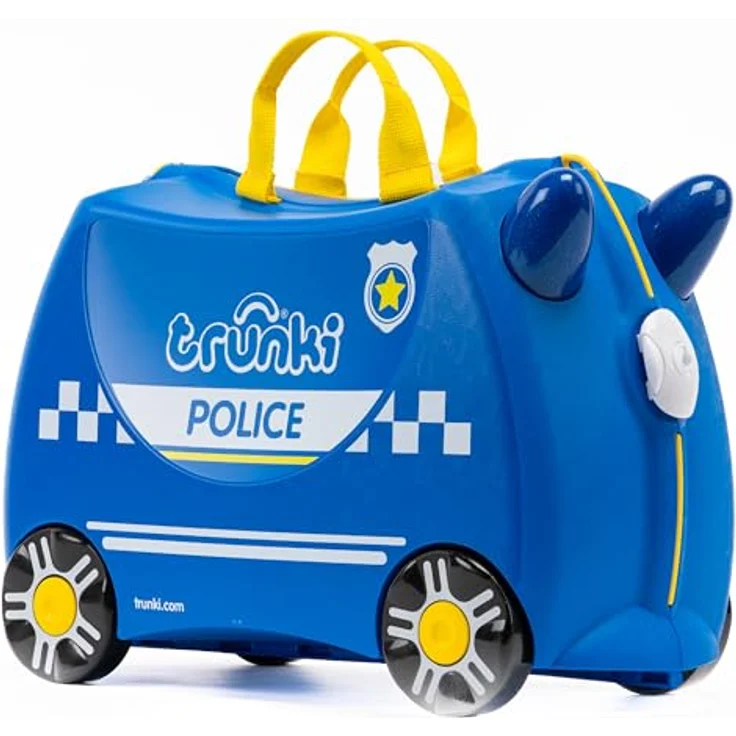 TRUNKI Handgepäck Und Kinderkoffer zum Draufsitzen | Trolley Percy das Polizeiauto (Blau) – Bild 1