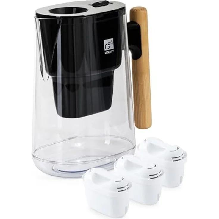 G21 Filterkanne G21, 2,5 L schwarz, 4-Schicht-Filtersystem, 3 Ersatzfilter, Filterkapazität 160 l, Filterwechselanzeige – Bild 4