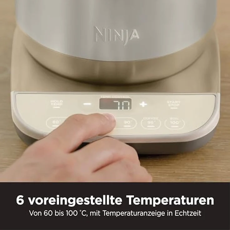 Ninja Perfect Temperature Wasserkocher, 1,7 L, Edelstahl, 6 Temperaturstufen, Schnellkochfunktion, Stonegold – Bild 4