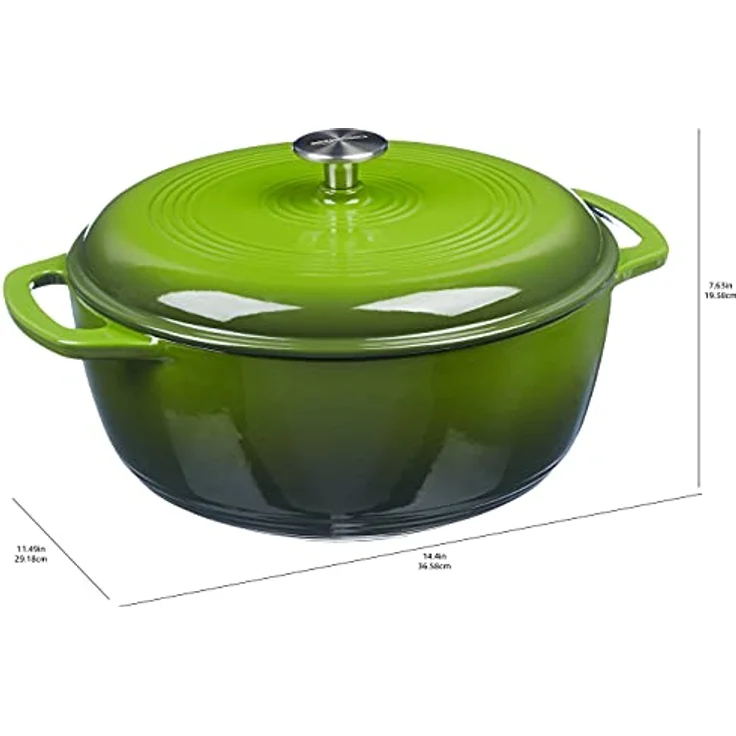 Amazon Basics Rund Schmortopf aus emailliertem Gusseisen, mit Deckel, 7 L, Grün – Bild 4