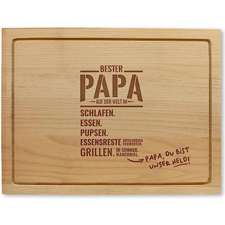 Holzschneidebrett mit Gravur - "Papa, Du Bist Unser Held", ca. 40 x 30 x 2 cm, Made in Austria, Nachhaltige Geschenkidee